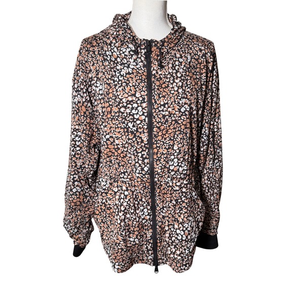 Free People Movement Run Wild Windbreaker Hooded Jacket Leopard Large Casual EUC - Picture 2 of 16